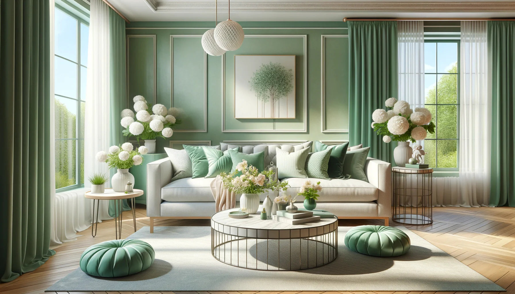 Mintgroene woonkamer inrichting