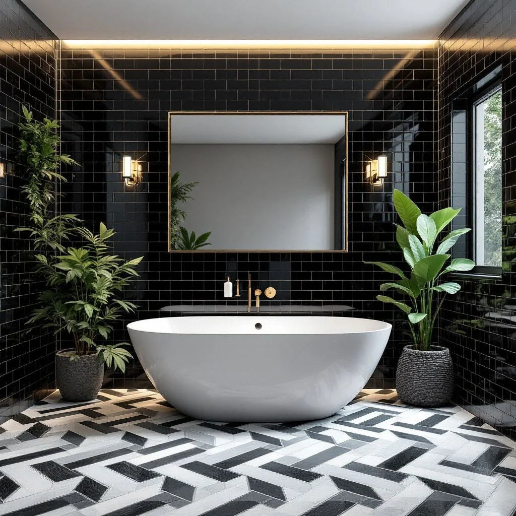 Stijlvolle badkamer zwart wit tegels