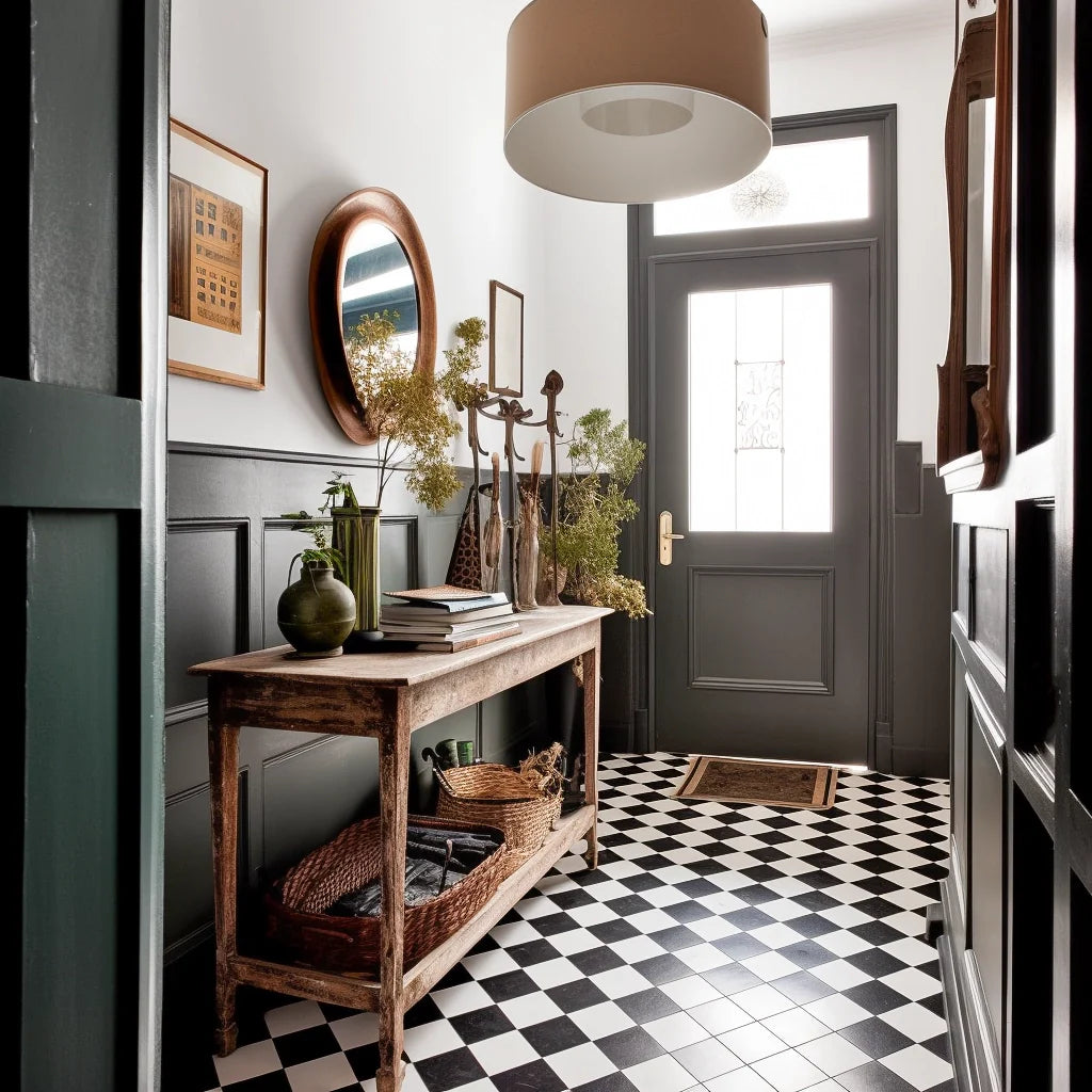 hal gang met zwart wit tegeltjes