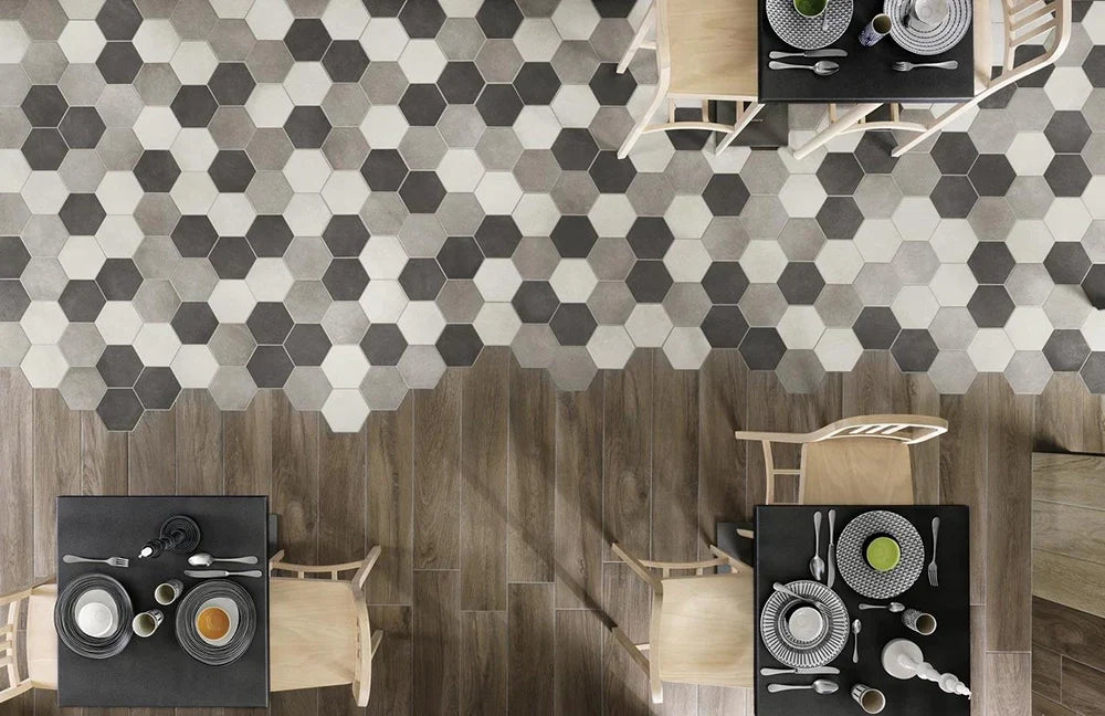 Hexagon tegels keuken in een realistische keukentoepassing