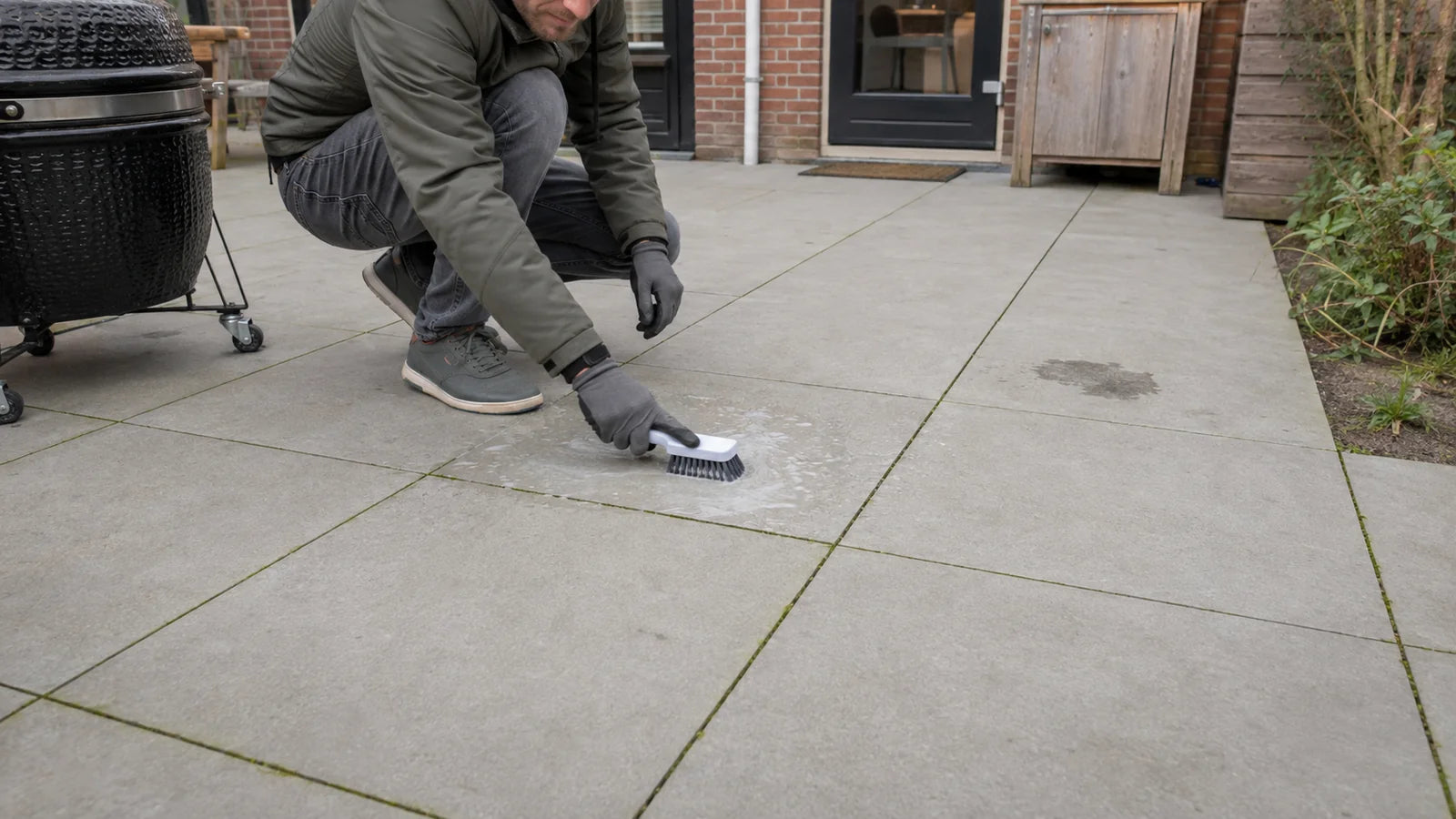 Keramische tuintegels schoonmaken: groene aanslag, vet en kalk