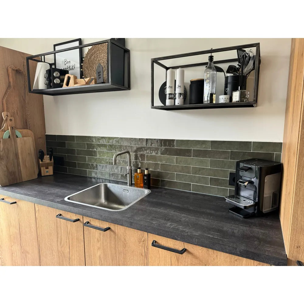 Wandtegel - Groen - 6,2x25cm - Glans - R87ATEM