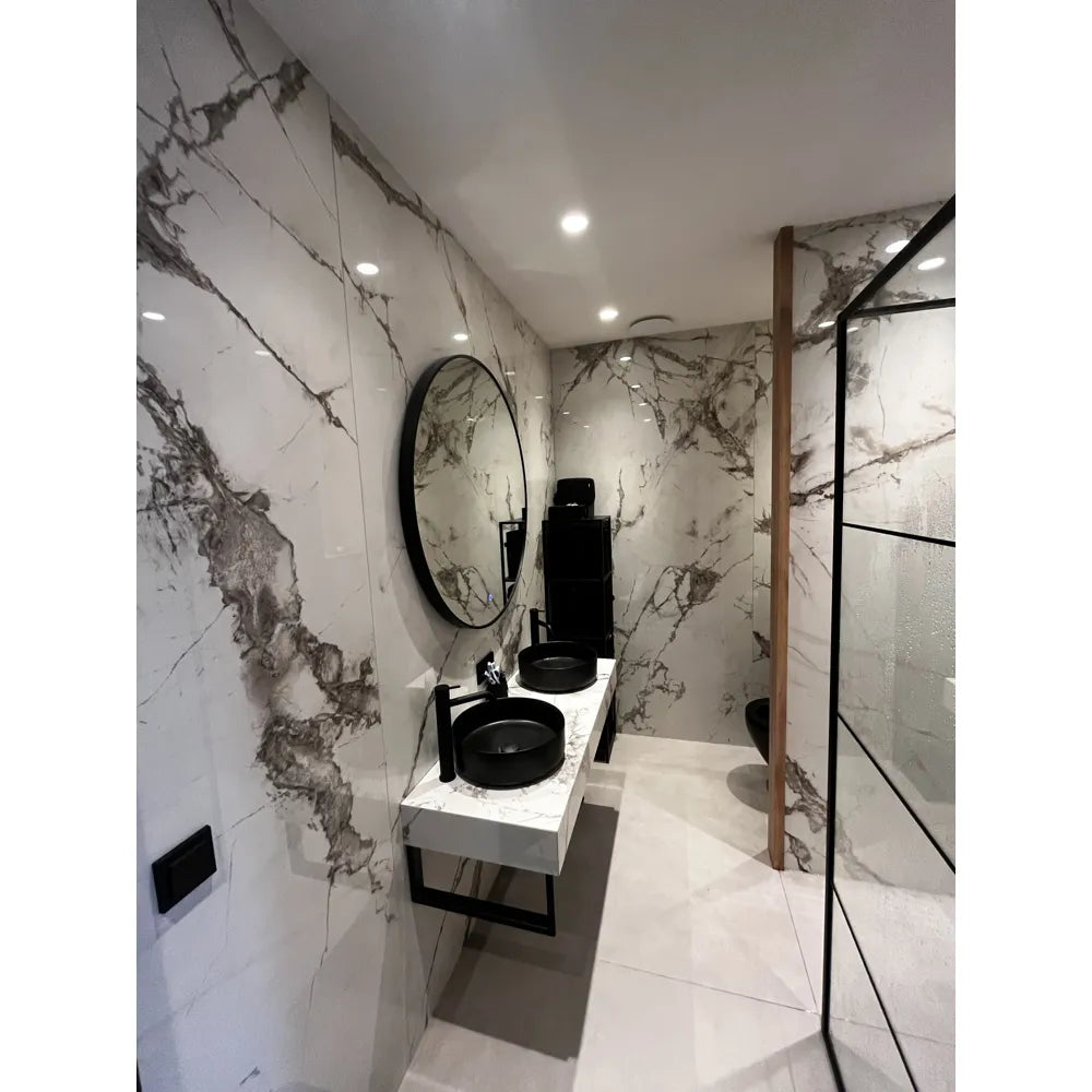 Marmerlook - Vloertegel - Grijswit - 120x280cm - Gepolijst - F25SEIS