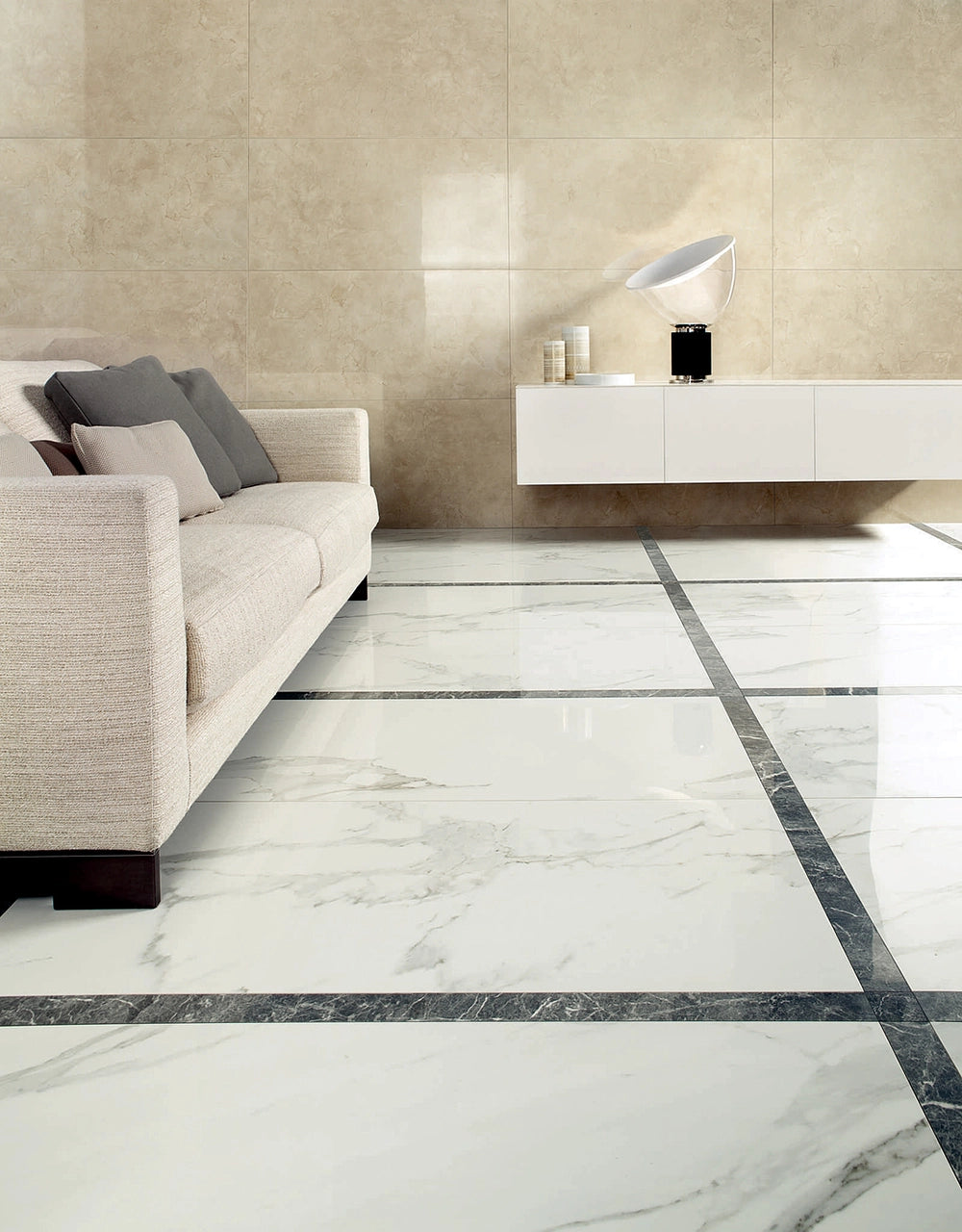 Marmerlook - Vloertegel - Cremewit - 60x120cm - Gepolijst - C05ANCO
