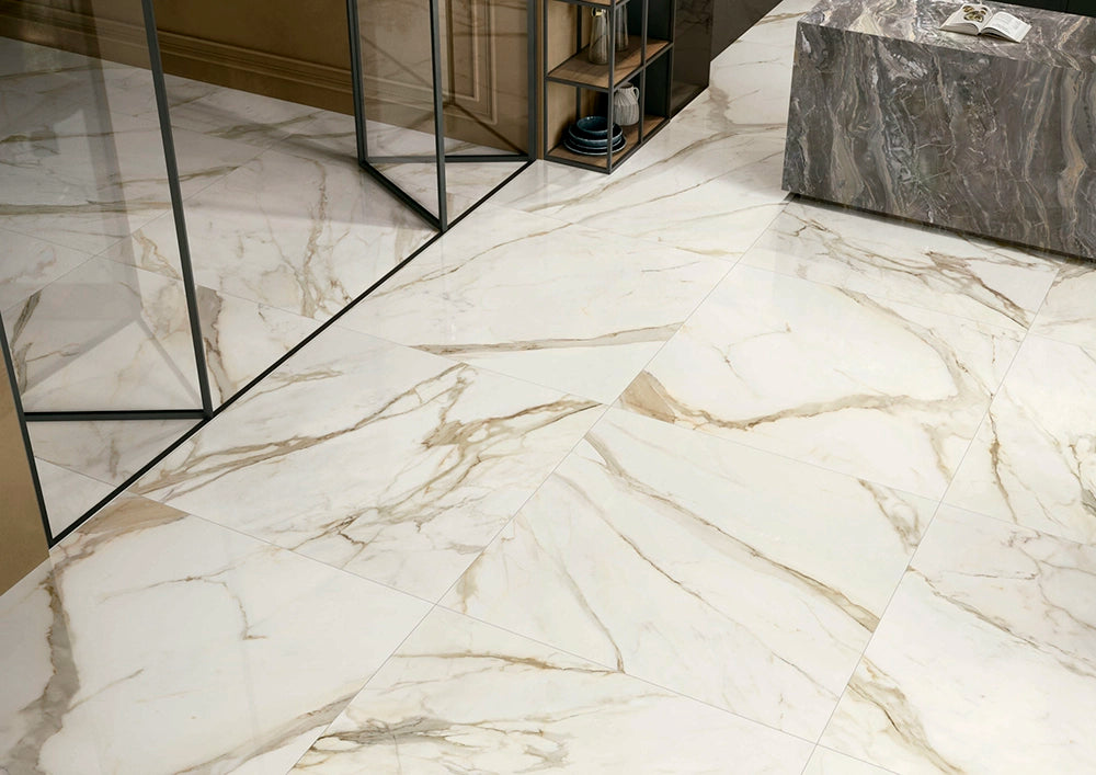 Marmerlook - Vloertegel - Cremewit - 120x120cm - Gepolijst - C05AFGW