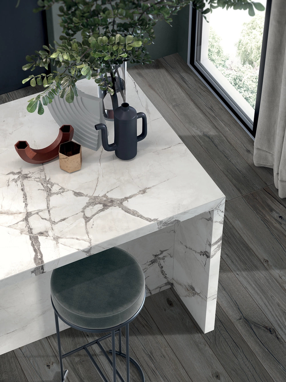 Marmerlook - Vloertegel - Grijswit - 60x120cm - Mat - F25SEIS