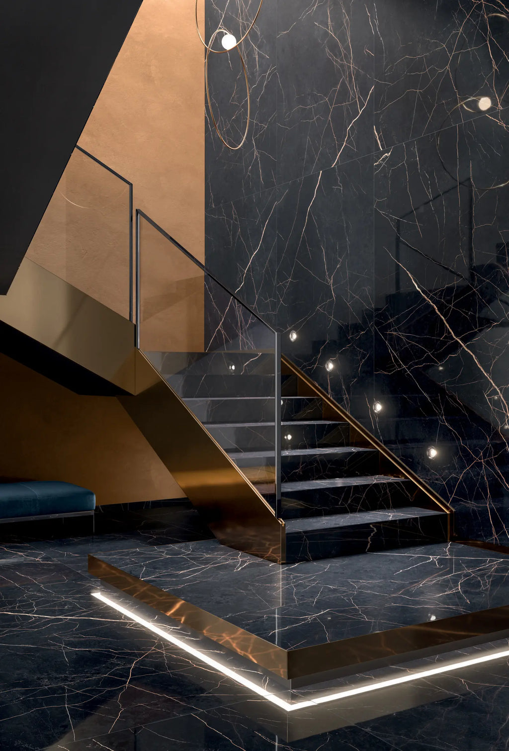 Marmerlook - Vloertegel - Zwartblauw - 120x280cm - Gepolijst - F25SENL