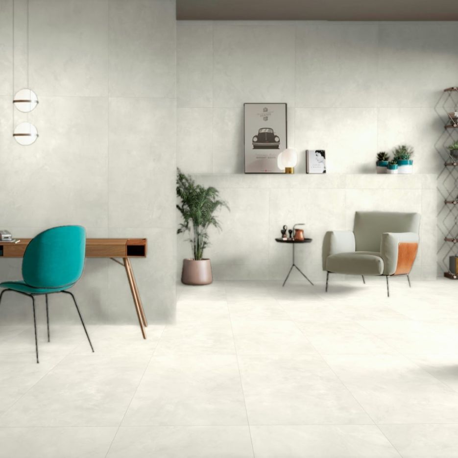 Betonlook - Vloertegel - Wit - 120x120cm - Mat - C05JOMO
